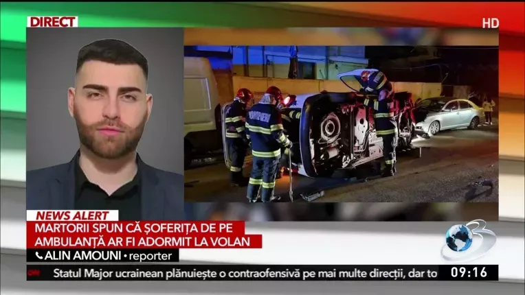 Ambulanta care transporta pacienti, rasturnata in Sectorul 5 din Bucuresti