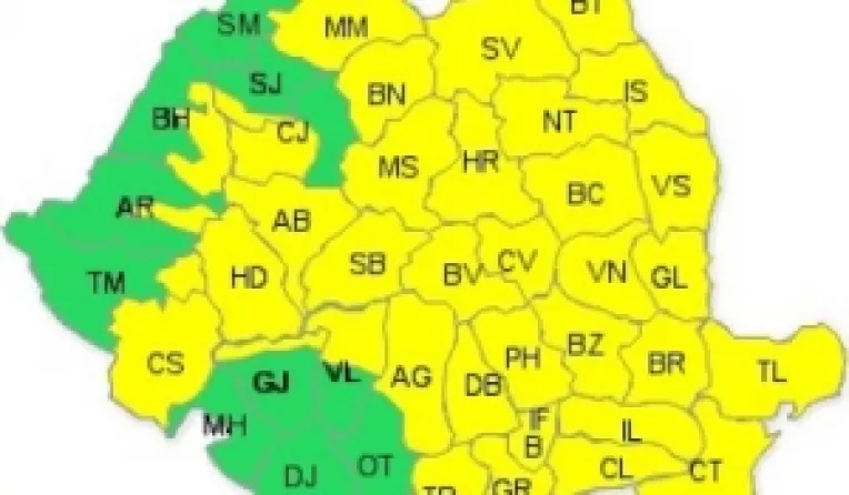 Atentionare Cod galben de ploi torentiale si vijelii inclusiv in Capitala,  pana miercuri, ora 22:00