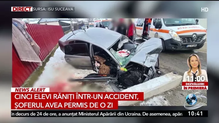 Cinci elevi, implicati intr-un accident cand trebuiau sa fie la scoala. Soferul avea permis de o zi