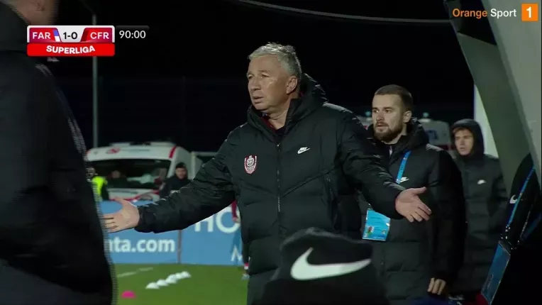 Farul - CFR Cluj 1-0. Hagi salvat de VAR in minutul 90, Petrescu inmarmurit pe margine