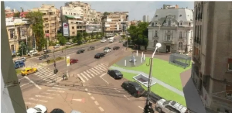 Pe bulevardul Lascar Catargiu, langa Hotelul Minerva : Piata Henri Coanda si o parcare subterana